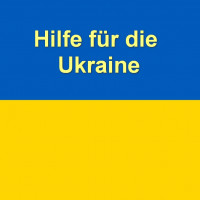 Text "Hilfe für die Ukraine" auf Ukraine-Flagge