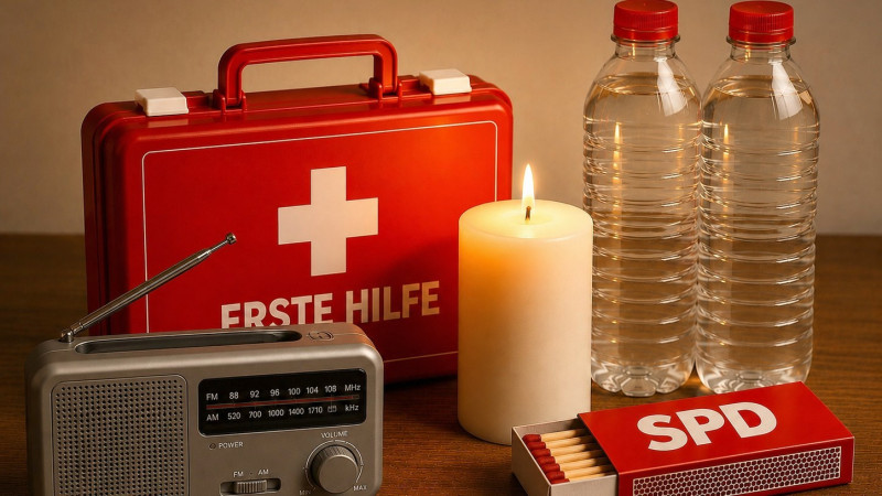 Erste-Hilfe-Notfall-Koffer, Batterie-Radio, brennende Kerze, Streichhölzer, 2 Wasserflaschen